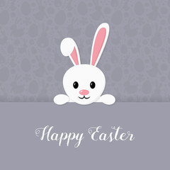 Easter greeting card with cute bunny and text. Vector