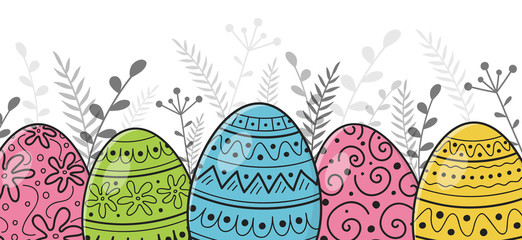 Easter banner with decorative eggs. Vector