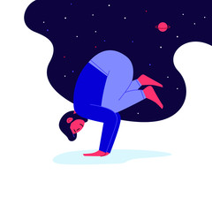 Obraz na płótnie Canvas Flat illustration of a person practicing yoga with a night sky on the background