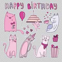 Vector birthday card with funny cats.