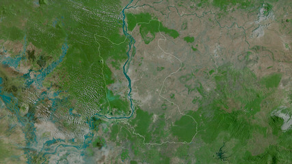 Krâchéh, Cambodia - outlined. Satellite