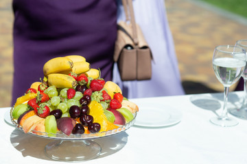 fruit variety champagne table outside holiday party