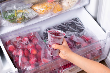 Frozen baby puree in the freezer