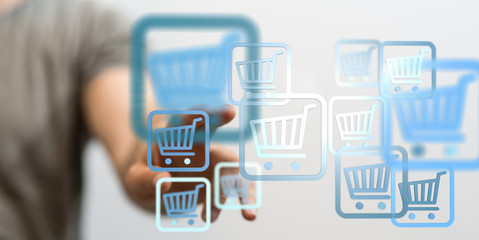 Shopping cart on digital tablet. Shopping online concept..