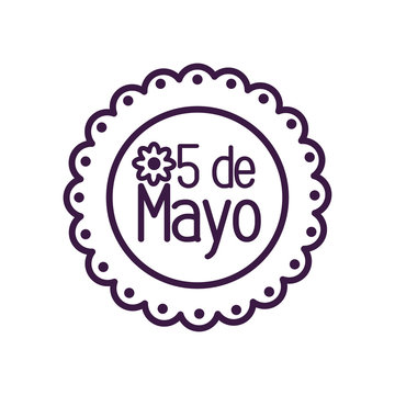 Mexican 5 of may with flower inside seal stamp line style icon vector design