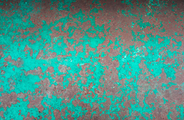 Rusted green painted metal wall. Detailed photo texture. Abstract grunge texture. Background.