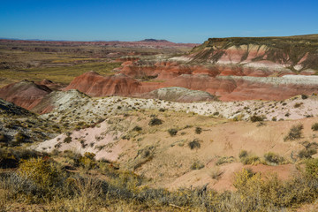 Fototapeta na wymiar Arizona mountain eroded landscape, Petrified Forest National Wilderness Area and Painted Desert.