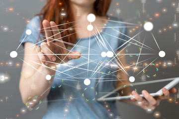 Business people silhouettes network team.