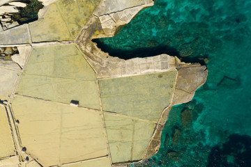 Aerial view of Salt pans in the Island of Malta