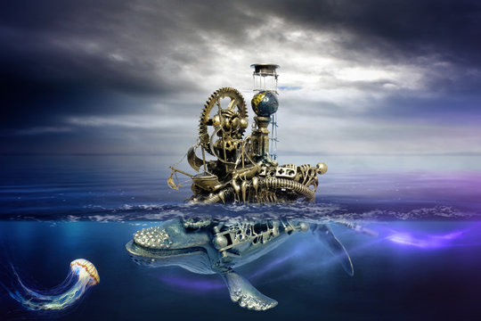 Balena cibernetica amica delle meduse del grande oceano