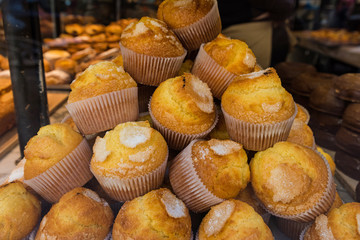 Valencia – Muffins (magdalenas) inside a bakery shop at the Spanish city of Valencia 