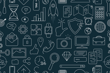 Seo icons seamless pattern. Endless texture for SEO, business and social media marketing