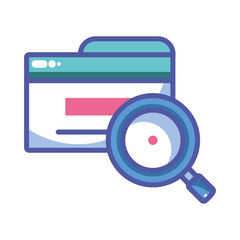 magnifying glass with digital objects in white background