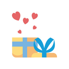 Gift with bowtie and hearts fill style icon vector design