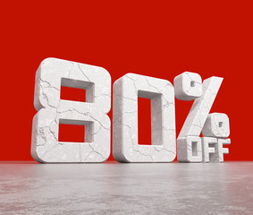 80% off - cracked concrete letters on red background series 3D render
