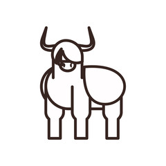 Cute buffalo cartoon line style icon vector design
