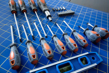  Screwdriver Set on Blue Stationary Mat Two