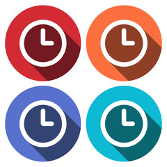 Clock icon , Vector illustration flat design with long shadow