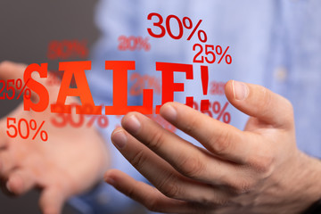 using white and red sales flying icons 3D rendering