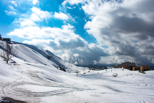 Views of the Lebanon mountains in the region of Faraya in winter