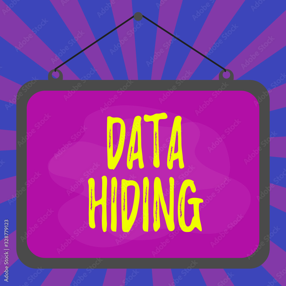  word writing text data hiding. business photo showcasing secretly embedding data in graphics images 