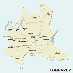 Lombardy vector map with main cities, lakes and provences
