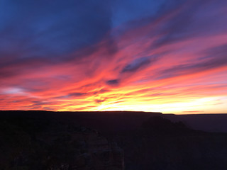 Purple, Blue, Red, and Orange sunset sky over Grand Canyon: Life in the Arizona Desert