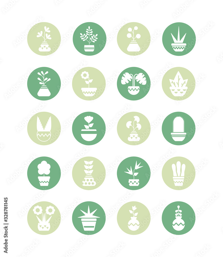 Canvas Prints set of icons houseplants with potted, block and flat style icon