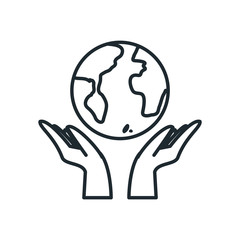 Isolated world sphere over hands line style icon vector design
