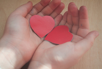 hands holding red heart, health insurance, donation charity and love compassion concept