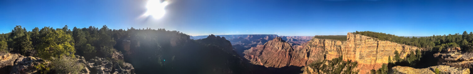 Long panoramic scrip of the the Grand Canyon.  Coronado Butte and Sinking Ship visible. Grand...
