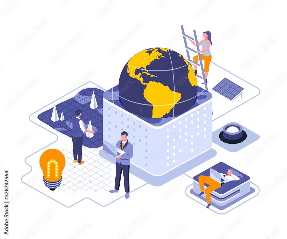 Fototapete Earth Day landing page vector template. Annual eco event celebration website header UI layout with isometric illustration. Environment protection, saving nature web banner isometry concept