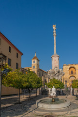 Fototapeta na wymiar Monument to the Archangel Raphael, Cordoba, Andalusia, Spain. Vertical.