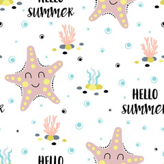 seamless pattern with cute starfish isolated on white