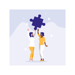 businesswomen with puzzle piece , teamwork
