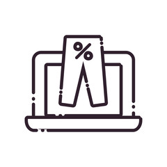 laptop and pants with percentage line style icon vector design