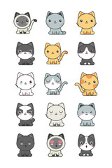 set of cute cats on white background