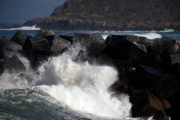 Waves hitting the shore in San Sebastian