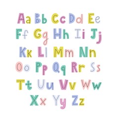 Colorful hand drawn alphabet with lowercase and uppercase letters