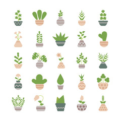 set of icons houseplants with potted