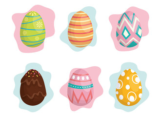 happy easter celebration card with set eggs painted