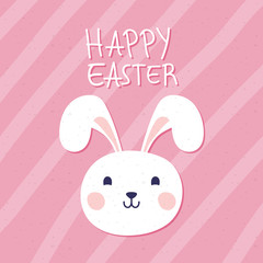 happy easter celebration card with lettering and rabbit