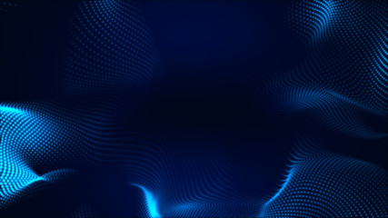 Dot white blue wave light screen gradient texture background. Abstract  technology big data digital background. 3d rendering.