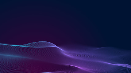 Dot blue purple wave line light gradient dark background. Abstract  technology big data digital background. 3d rendering.