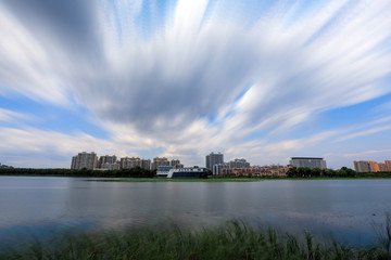 Fototapeta premium Waterfront City Scenery, Luannan County, Hebei Province, China