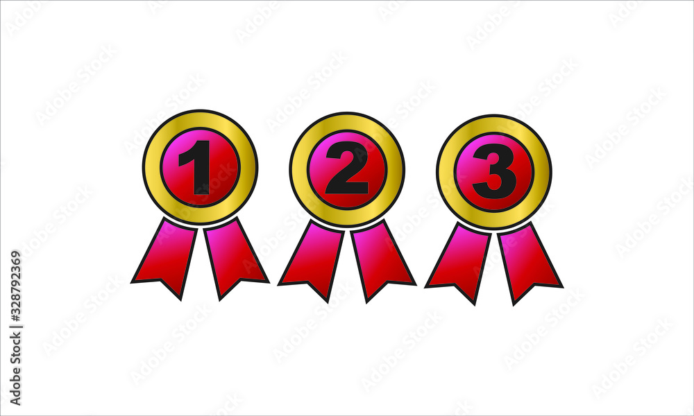 Poster winner 1, 2, 3, congratulations award logo template vector icon with red and gold color eps 10