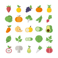 set of icons of fresh fruits and vegetables