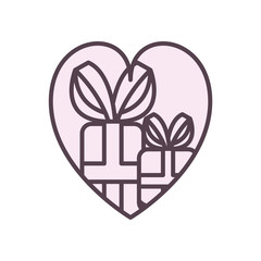 Gifts with bowties inside heart line style icon vector design