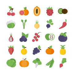 set of icons of fresh fruits and vegetables