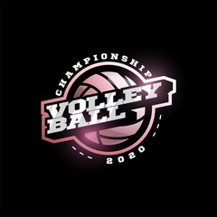 Volleyball vector logo. Modern professional Typography sport retro style vector emblem and template logotype design. Volleyball colorful logo